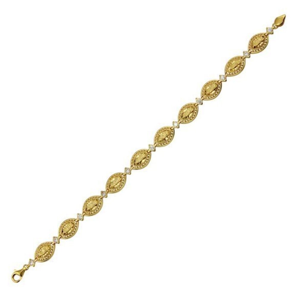 Gold Plated over Sterling Silver 925 Oval CZ Link Tennis Mary Bracelet 7" inches